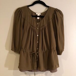 J. Crew // Hunter Green Cinched Blouse